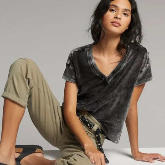 Cloth & Stone velvet v neck short sleeve size M - Picture 1 of 7